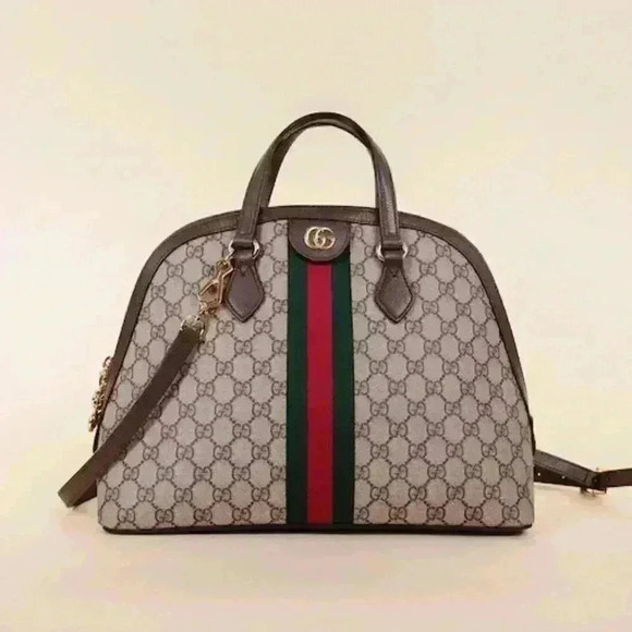 GUCCI GG Supreme Monogram Web Medium Ophidia Top Handle Dome Bag Brown - Picture 2 of 16